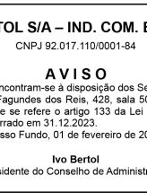Publicidade Legal Edital Bertol 15/02/2024