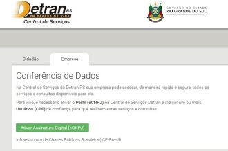 Na aba Empresa, é preciso autenticar o certificado digital habilitado pela Receita Federal do Brasil (e-CNPJ)