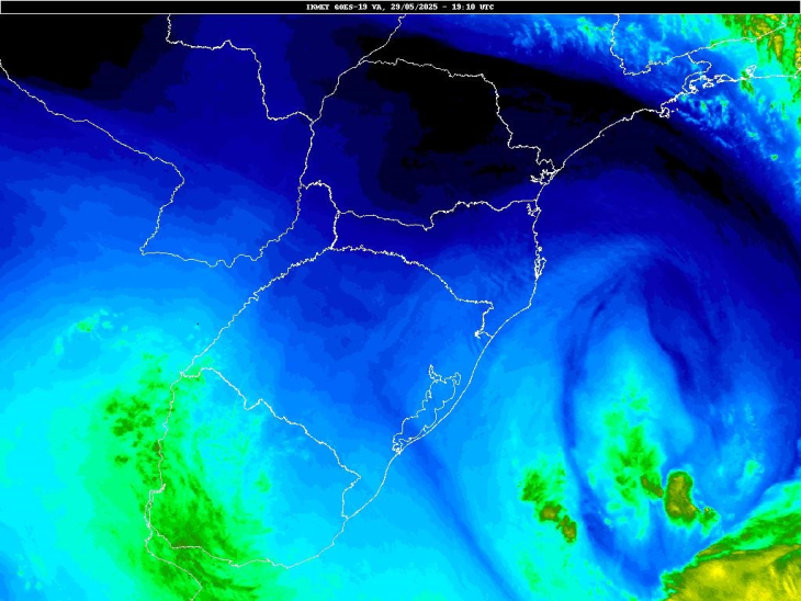 Geostationary Operational Environmental Satellite: umidade em dissipação na Região Sul  - Imagem GOES-INMET